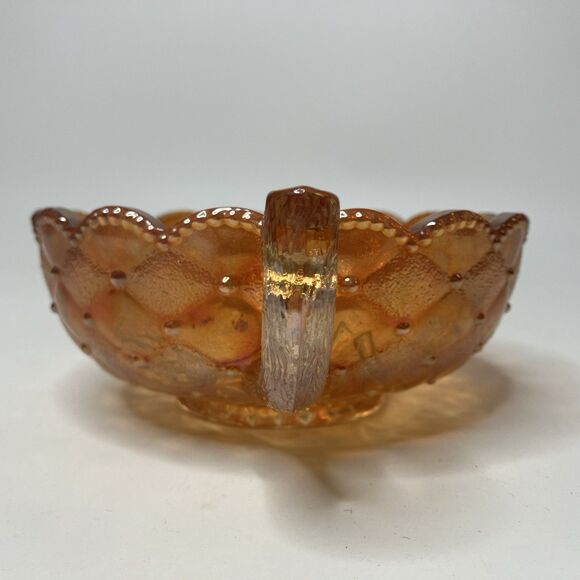 VTG Imperial Marigold Carnival Glass Pansy Iridescent Bowl w/Handle - Picture 4 of 10